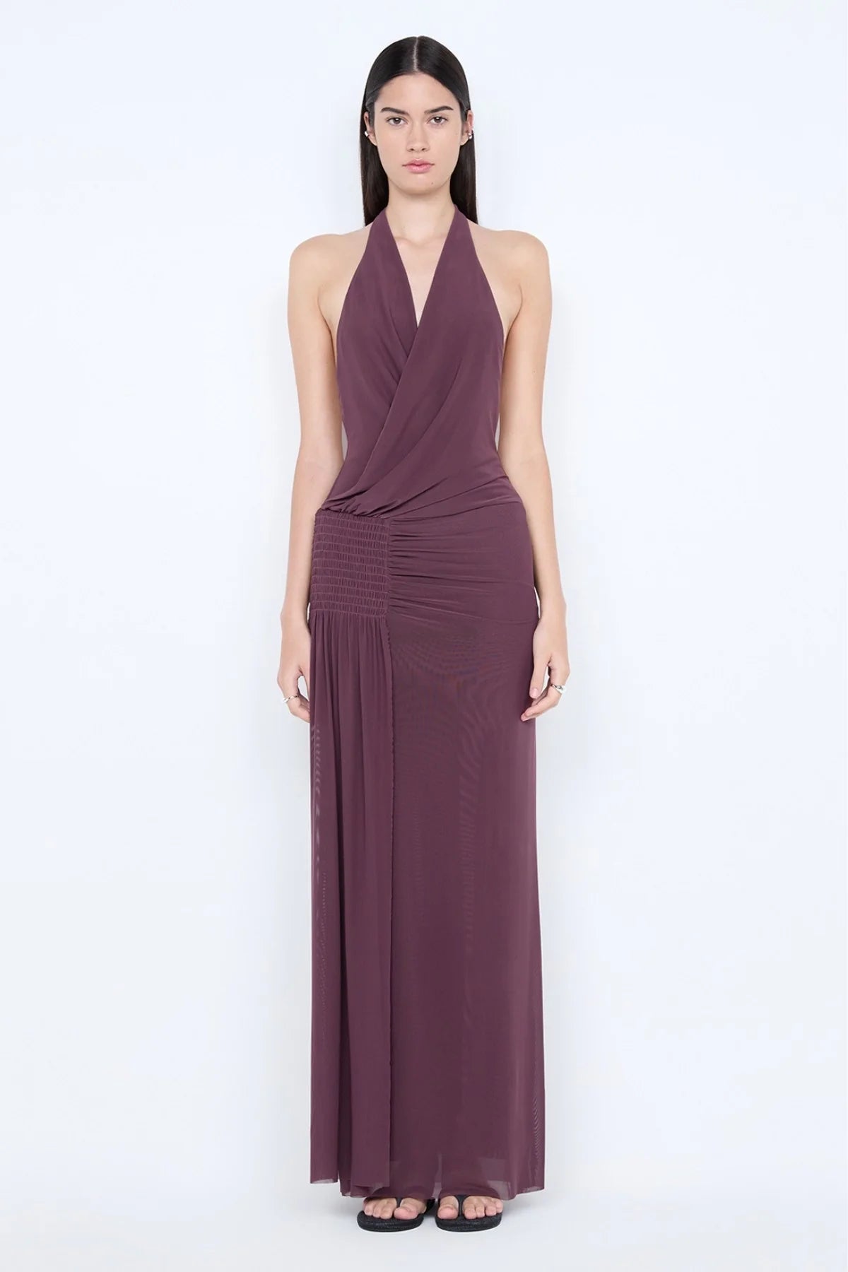 Elysian Collective Bec And Bridge Marabou Halter Dress Aubergine