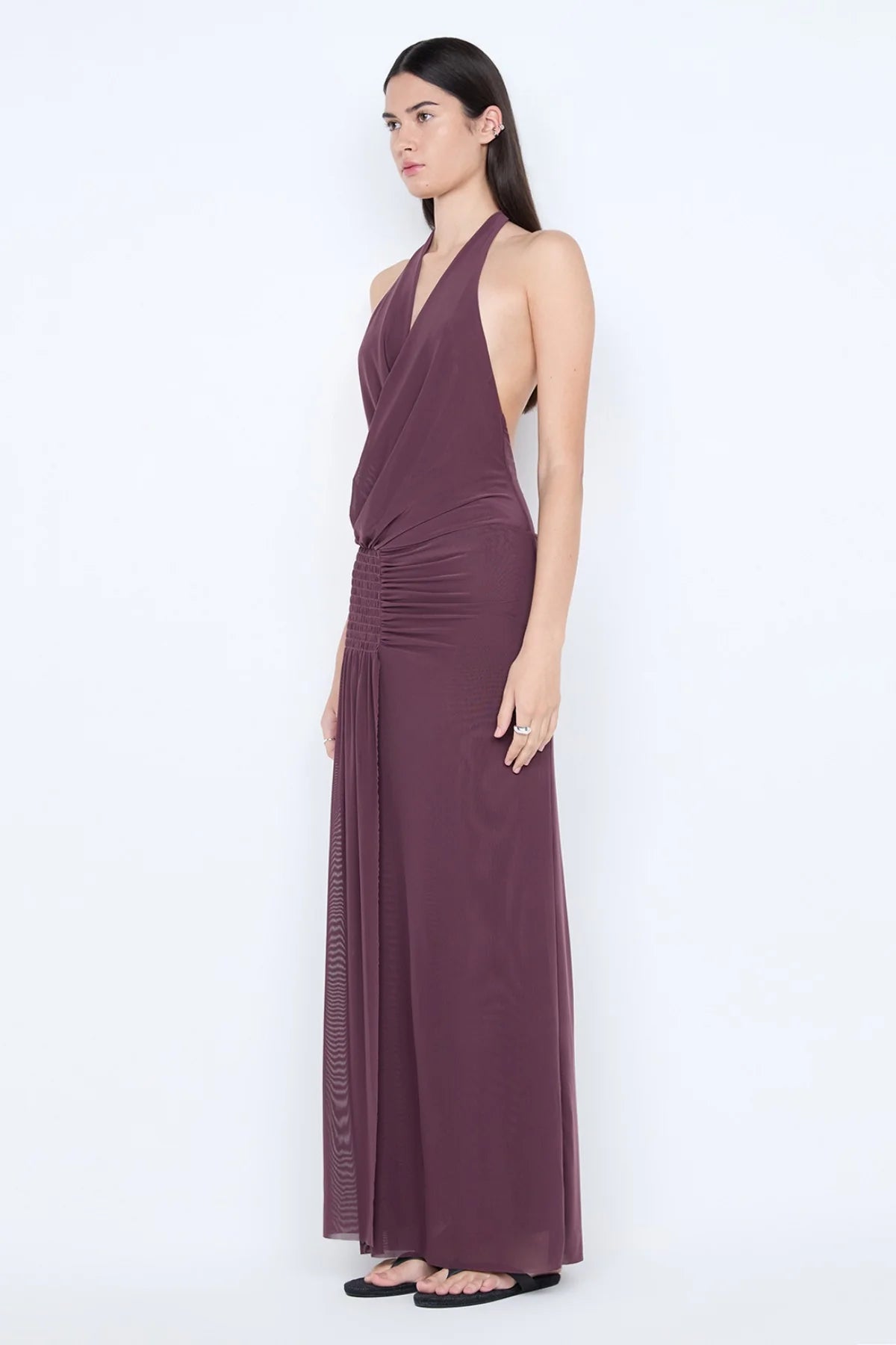 Elysian Collective Bec And Bridge Marabou Halter Dress Aubergine