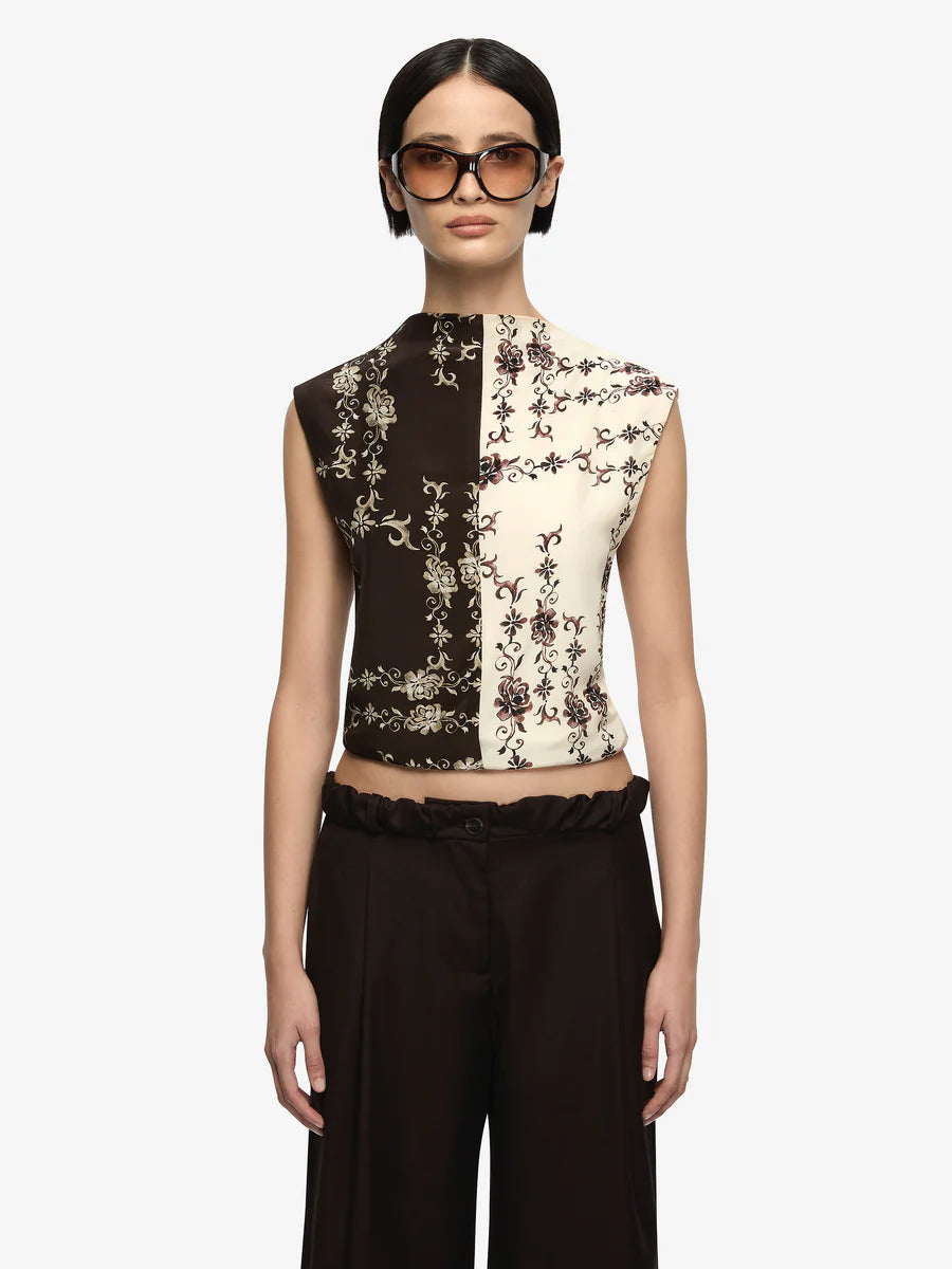 Elysian Collective Bec and Bridge Myah Top Geo Vine Floral Choc Cream