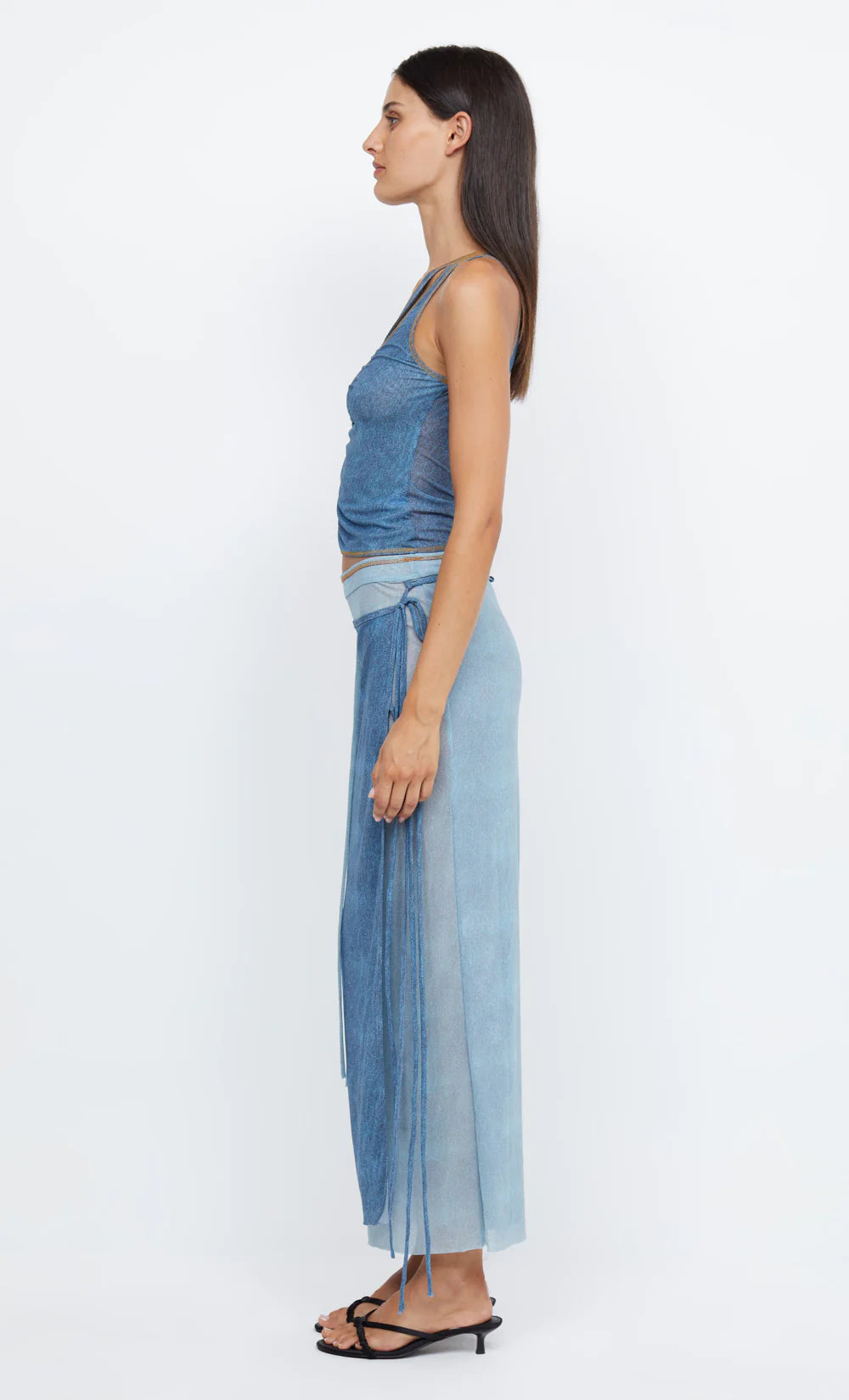 Elysian Collective Bec and Bridge Nola Asymmetric Top Spliced Denim