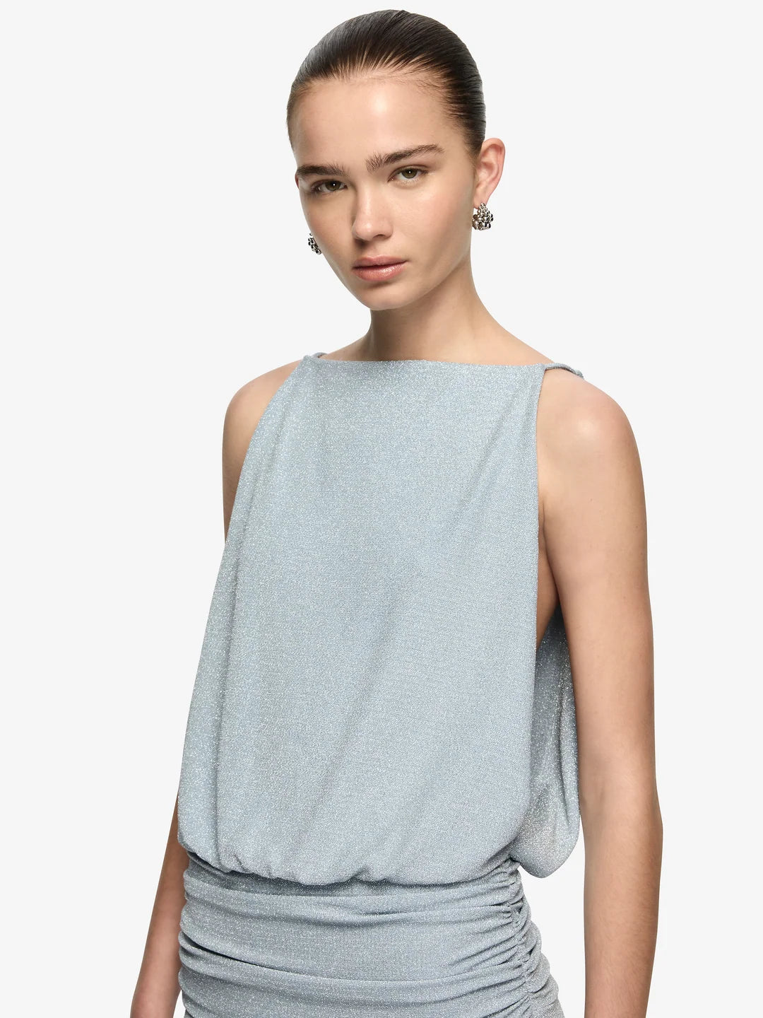 Elysian Collective Bec and Bridge Point Break Maxi Dress Grey Blue Lurex