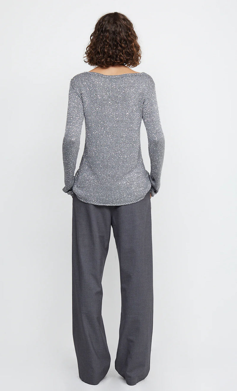 Elysian Collective Bec and Bridge Sadie Sequin Long Sleeve Knit Top Charcoal