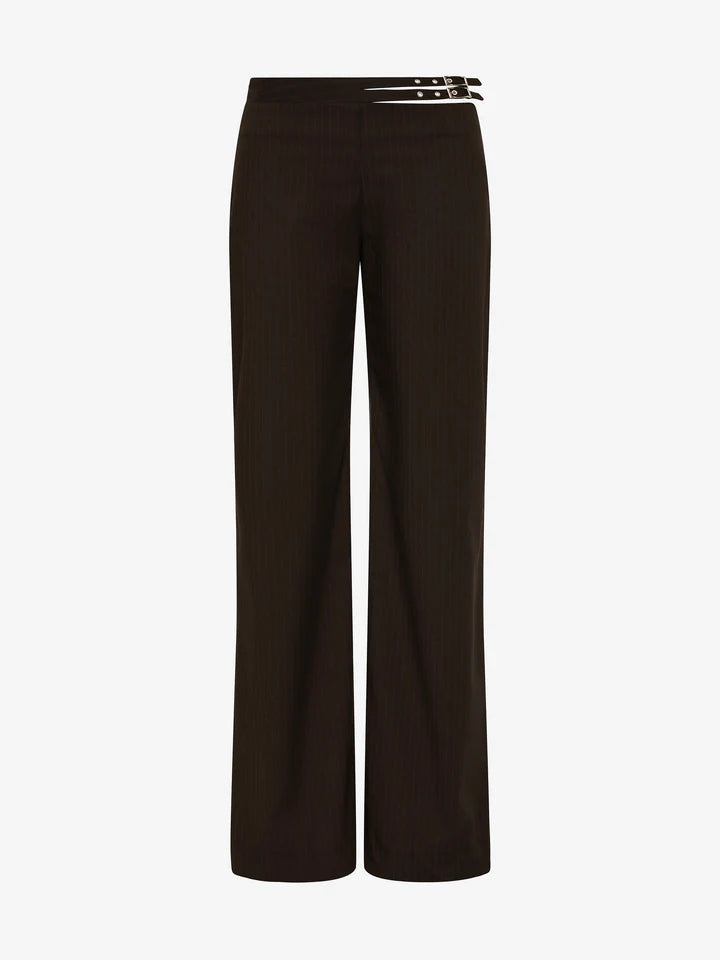 Elysian Collective Bec and Bridge Sazriel Buckle Pant Choc Amber Stripe