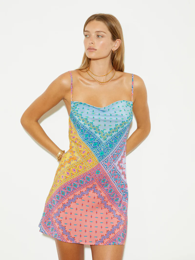 Elysian Collective Boteh Bon Bon Silk Mini Bias Slip Dress Mosaic