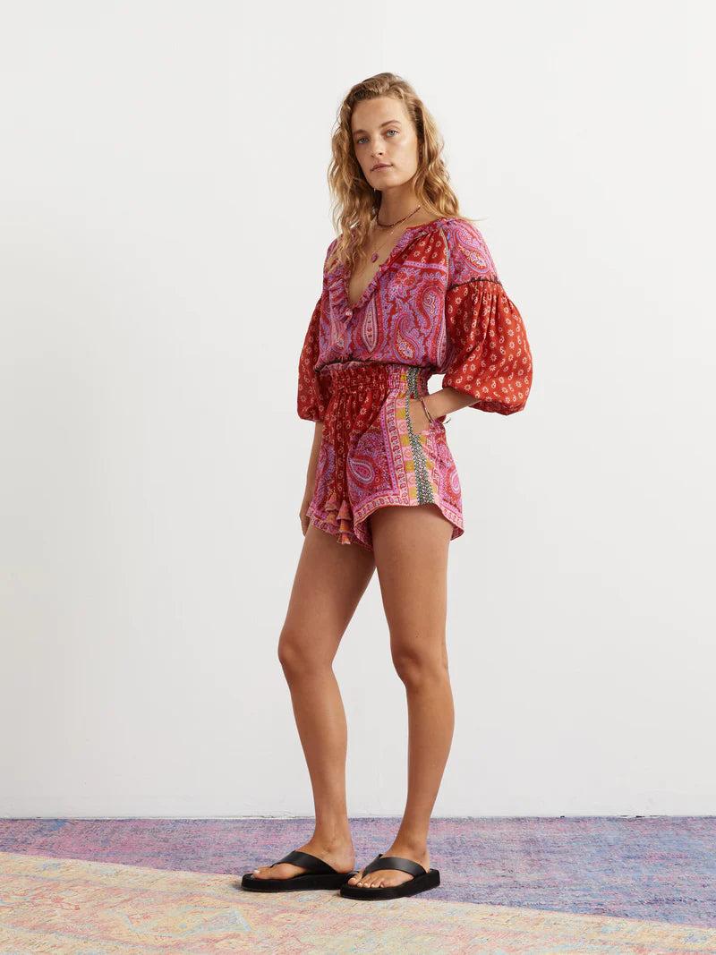 Elysian Collective Boteh Kaleido Ruffle Smock Blouse