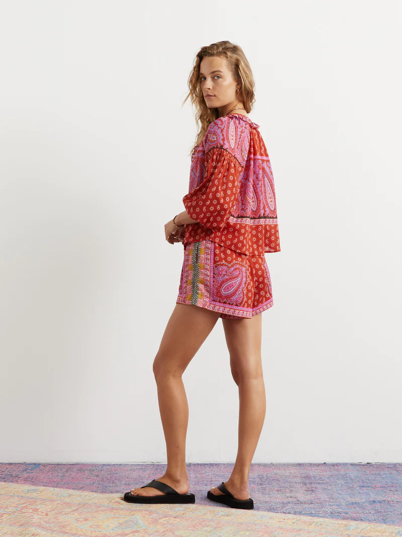 Elysian Collective Boteh Kaleido Ruffle Smock Blouse