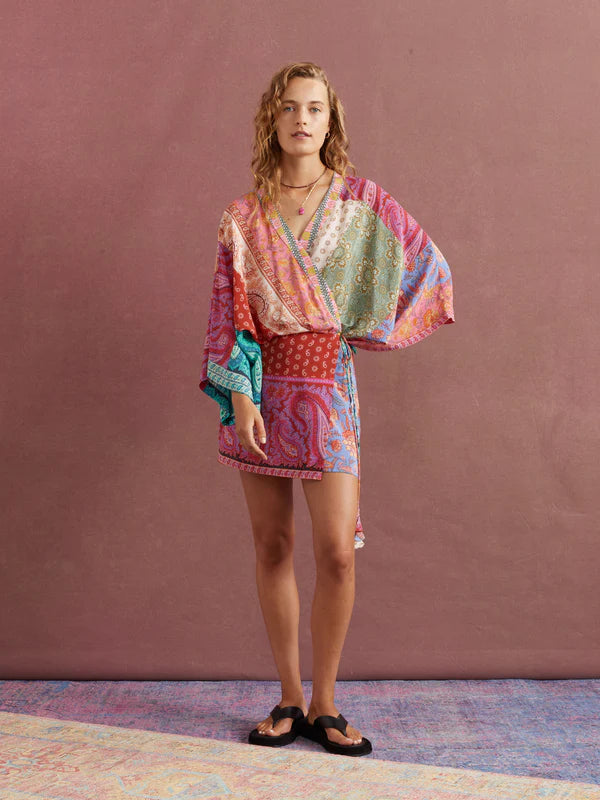 Elysian Collective Boteh Kaleido Silk Robe Mini Dress