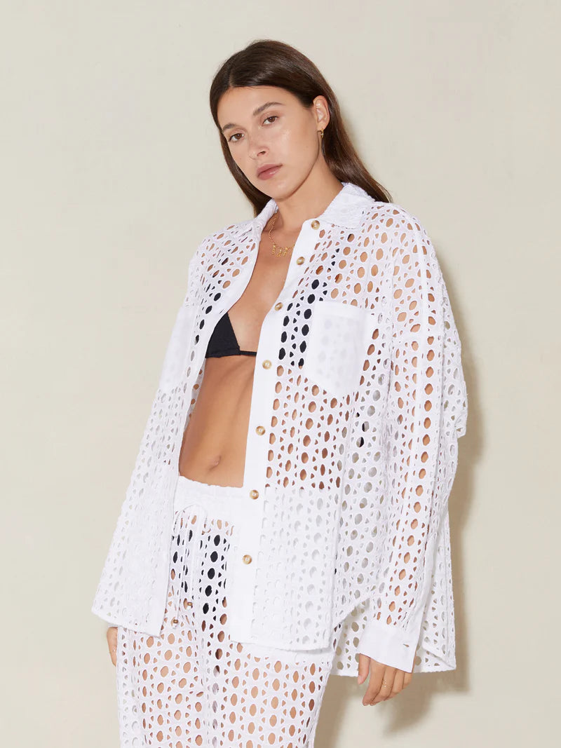 Elysian Collective Boteh Mati Broderie Shirt White