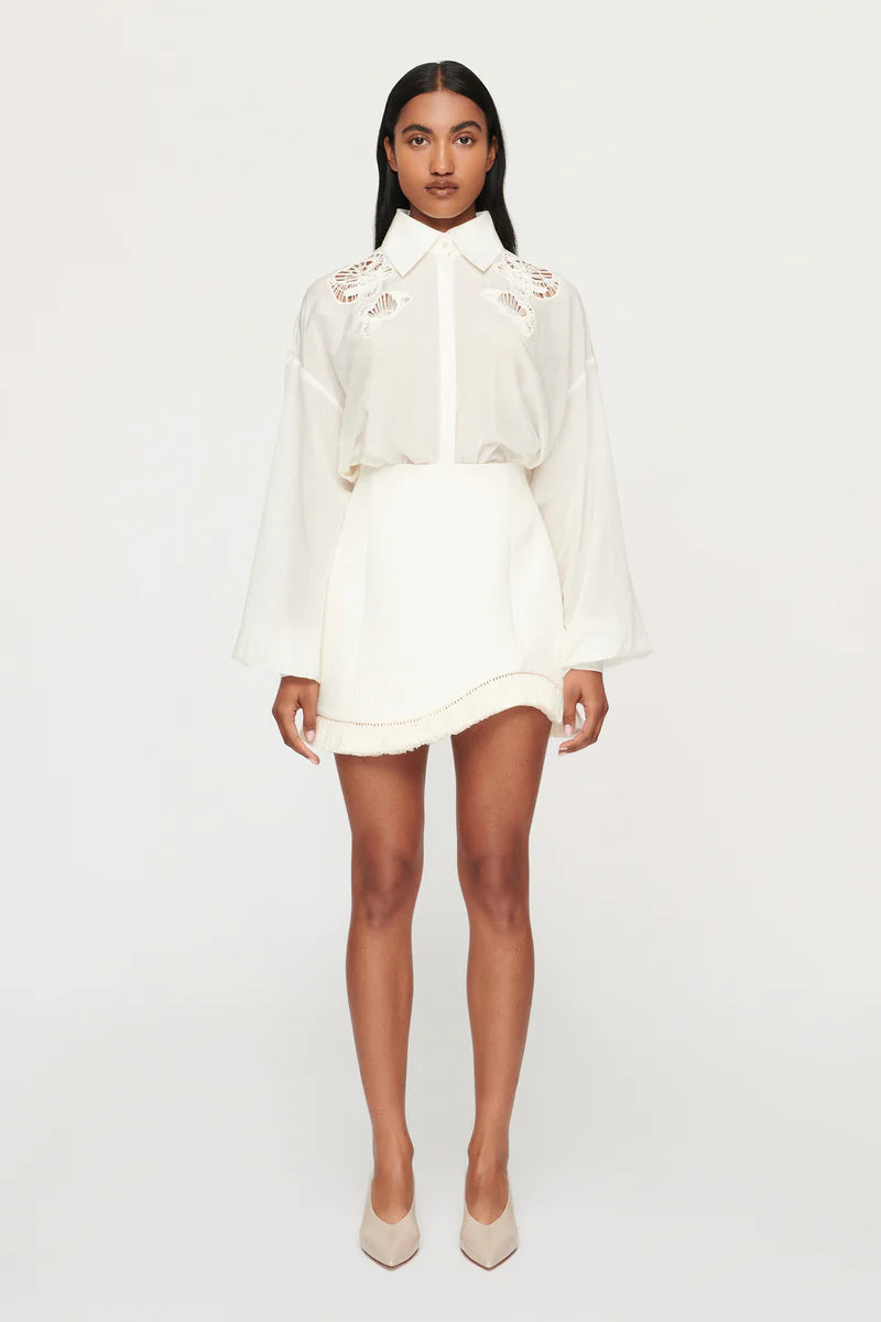 Elysian Collective Clea Bowie Raffia Mini Skirt Off White