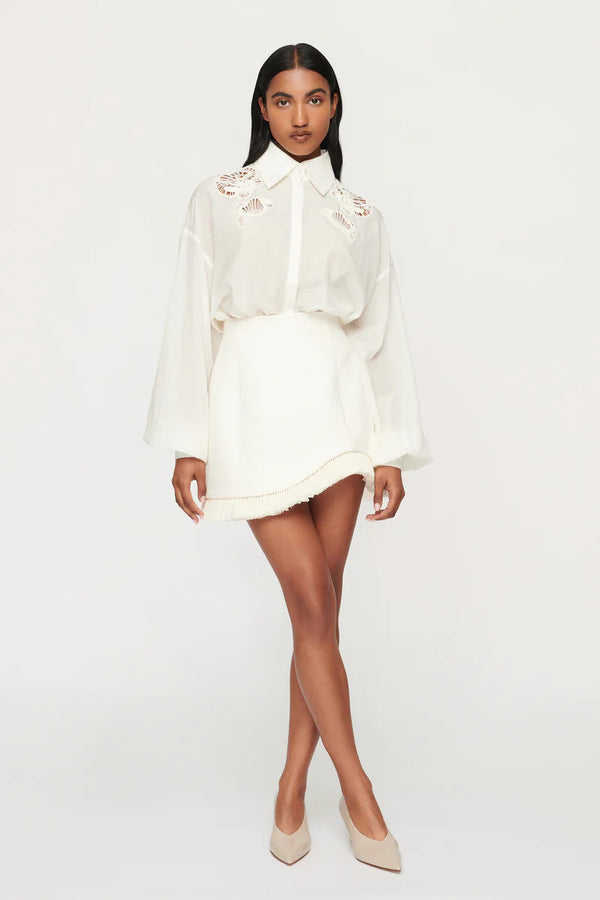 Elysian Collective Clea Bowie Raffia Mini Skirt Off White
