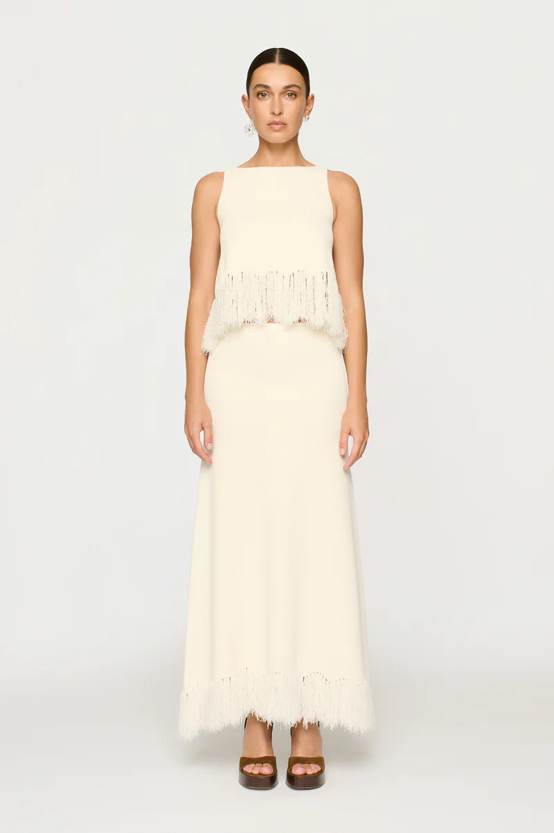 Elysian Collective Clea Kelany Fringe Knit Top Parchment