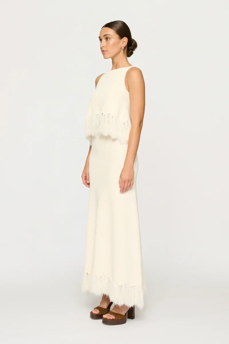 Elysian Collective Clea Kelany Fringe Knit Top Parchment