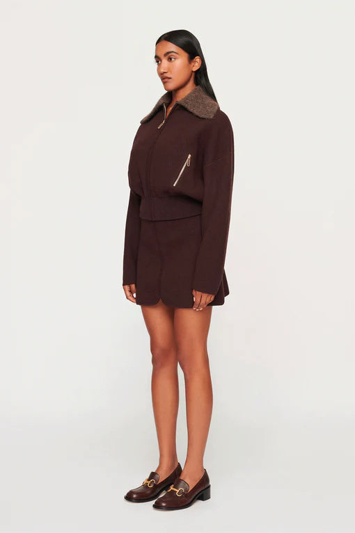 Elysian Collective Clea Dakota Boiled Wool Bomber Chocolate