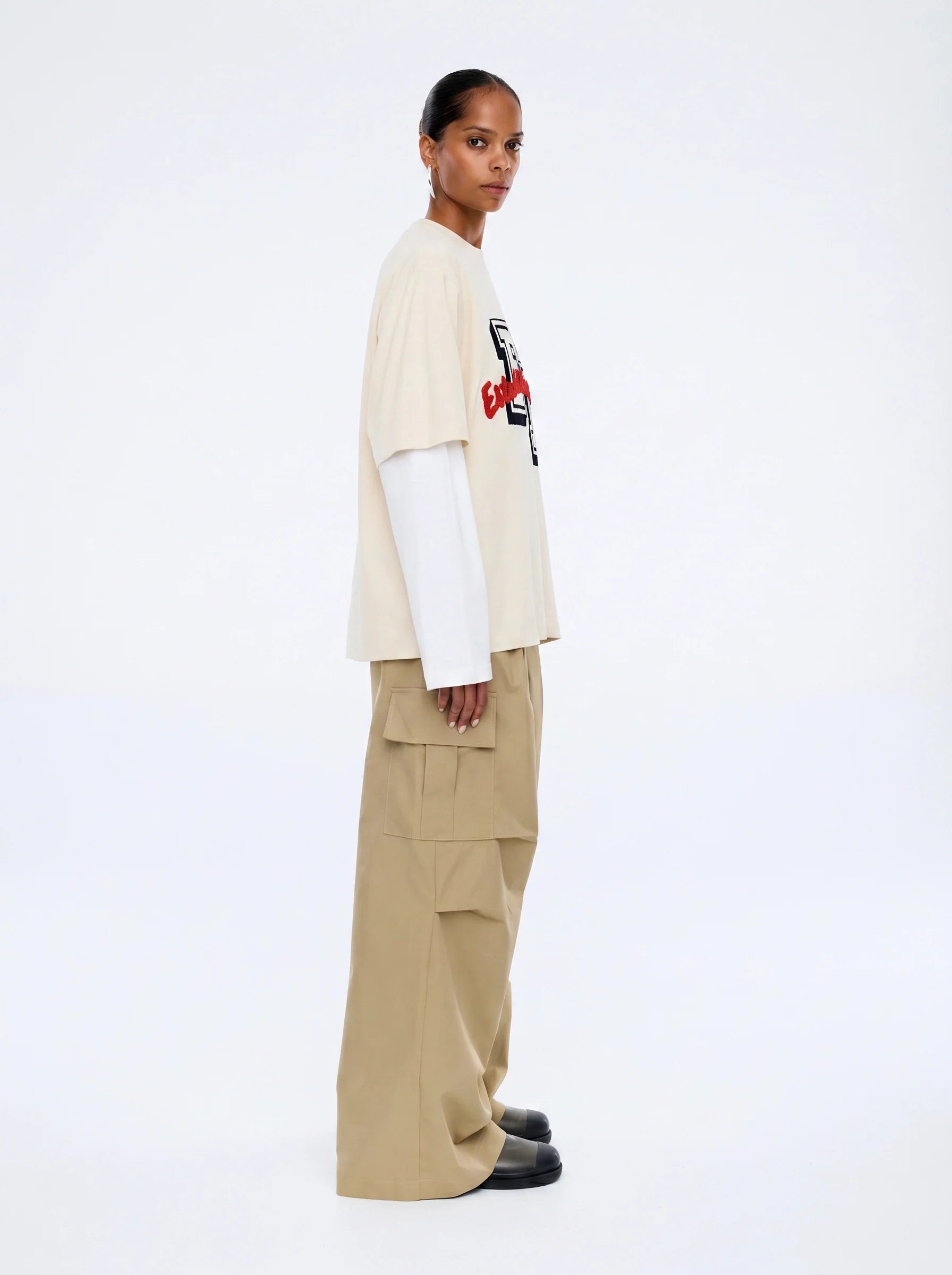 Elysian Collective Collegiate Long Sleeve Tee Ecru Vintage White