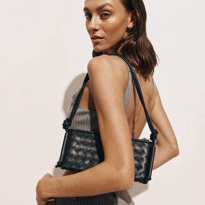 Elysian Collective Vestirsi Daniella Triangular Woven Shoulder Bag Black