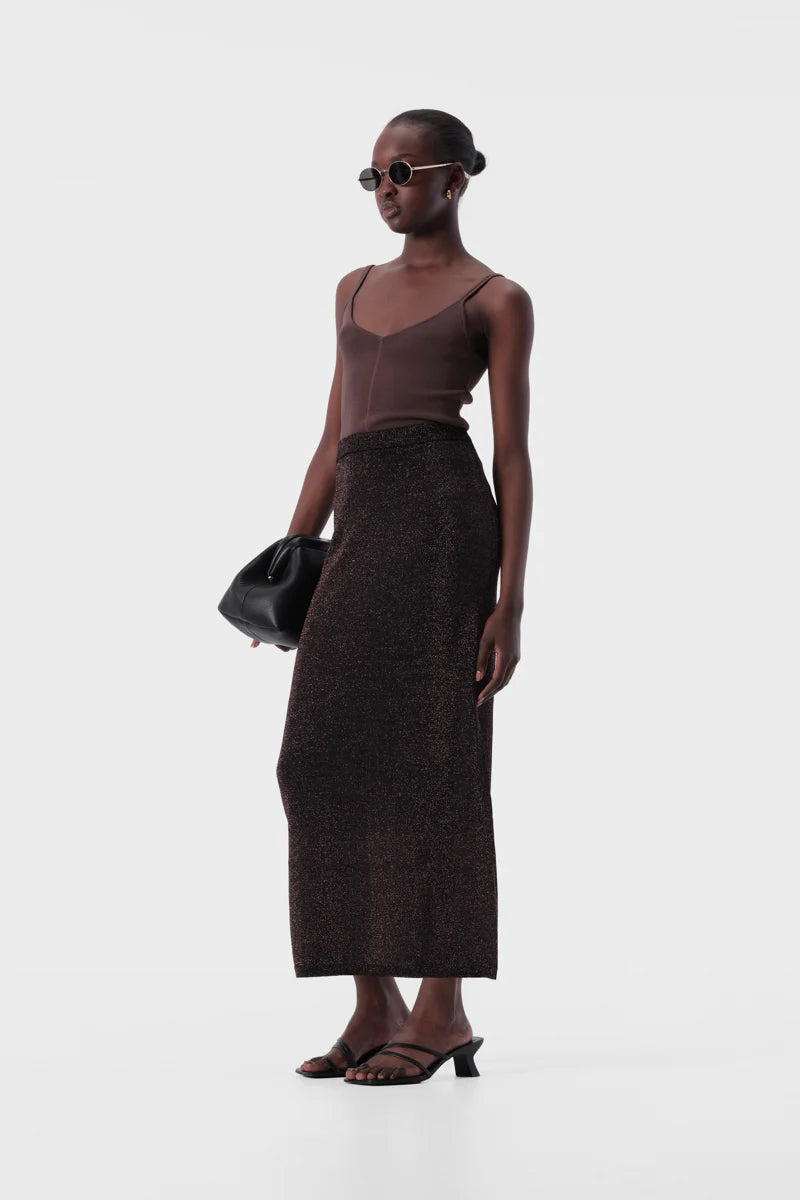 Elysian Collective Elka Collective Thelma Knit Skirt Copper Lurex
