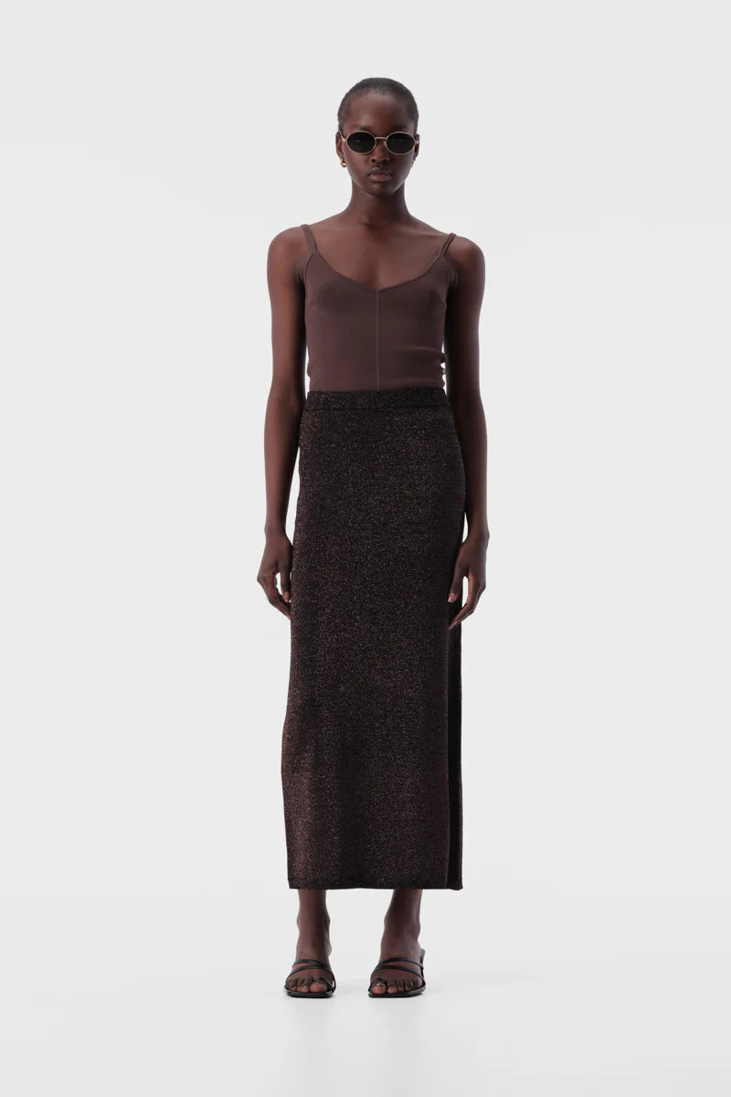 Elysian Collective Elka Collective Thelma Knit Skirt Copper Lurex