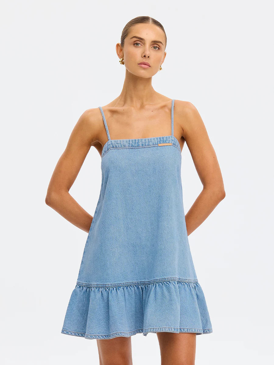 Elysian Collective Emilie Denim Strappy Mini Dress Coast Blue