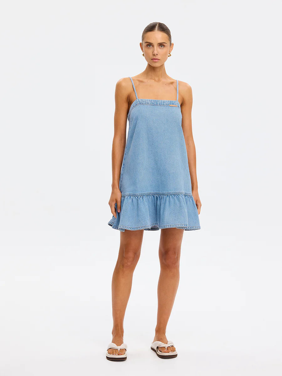 Elysian Collective Emilie Denim Strappy Mini Dress Coast Blue