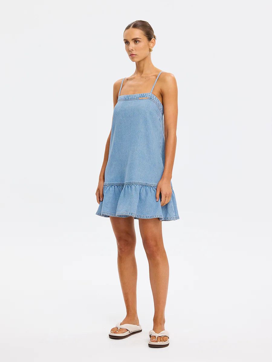 Elysian Collective Emilie Denim Strappy Mini Dress Coast Blue