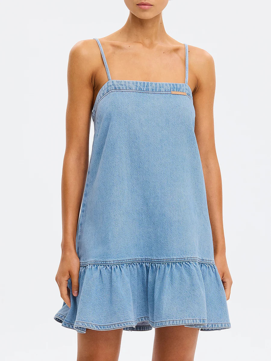 Elysian Collective Emilie Denim Strappy Mini Dress Coast Blue