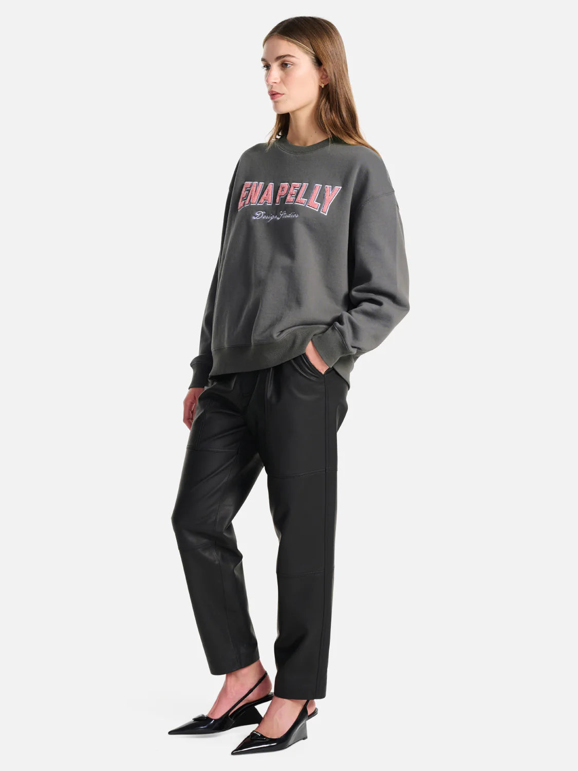 Elysian Collective Ena Pelly Austin Collegiate Oversized Sweater Charcoal