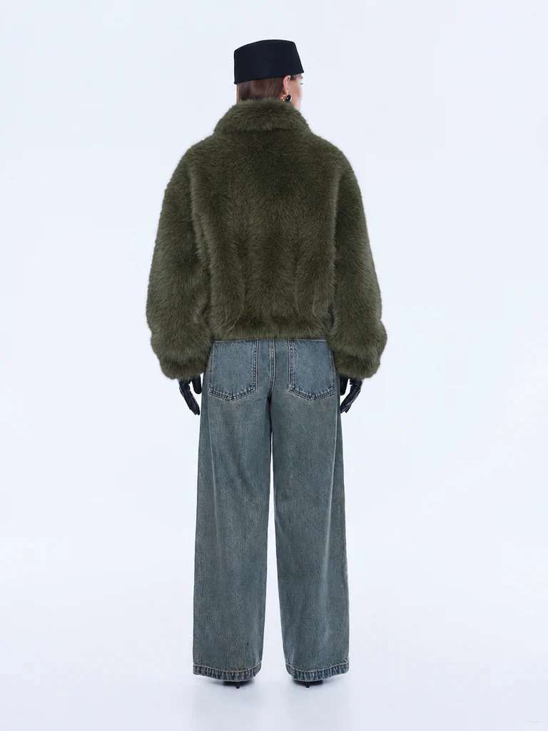 Elysian Collective Ena Pelly Daphne Faux Fur Bomber Olive