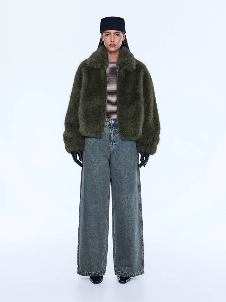 Elysian Collective Ena Pelly Daphne Faux Fur Bomber Olive