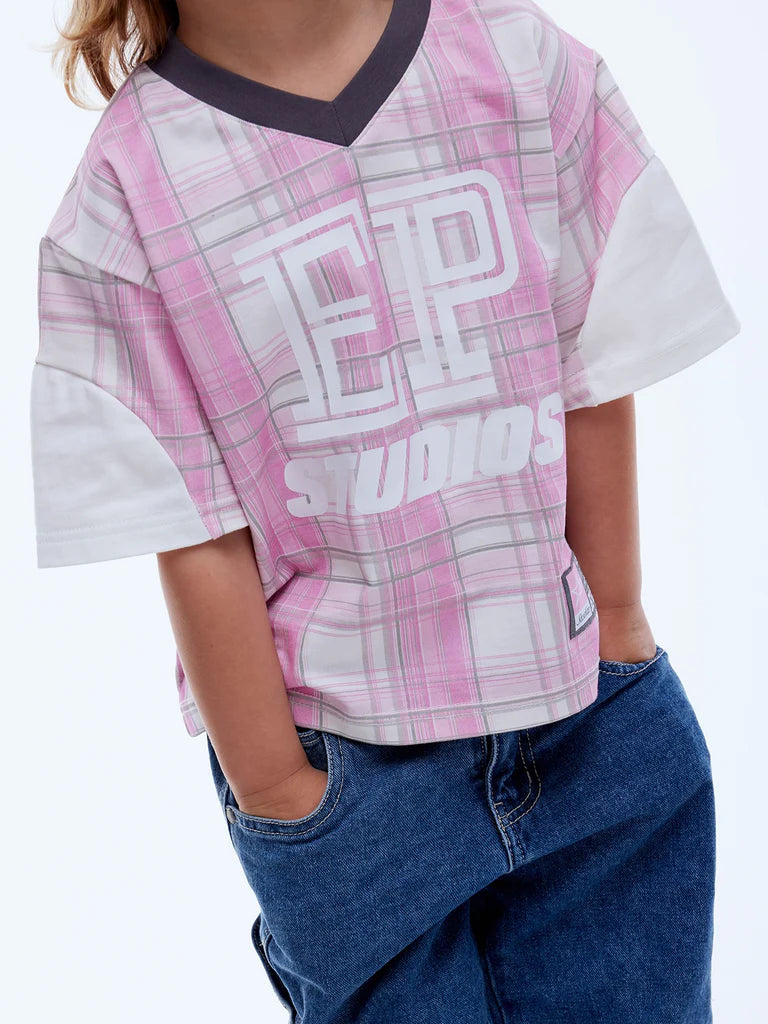 Elysian Collective Ena Pelly Ellidy Pullin Kids Lunar Jersey Pink Check