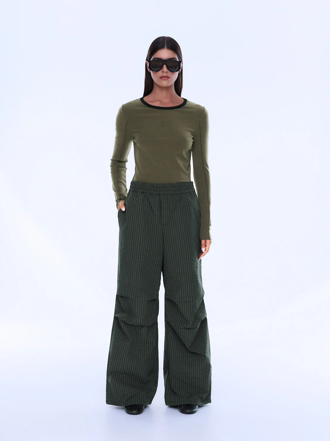 Elysian Collective Ena Pelly Fallon Relaxed Pant Olive Check