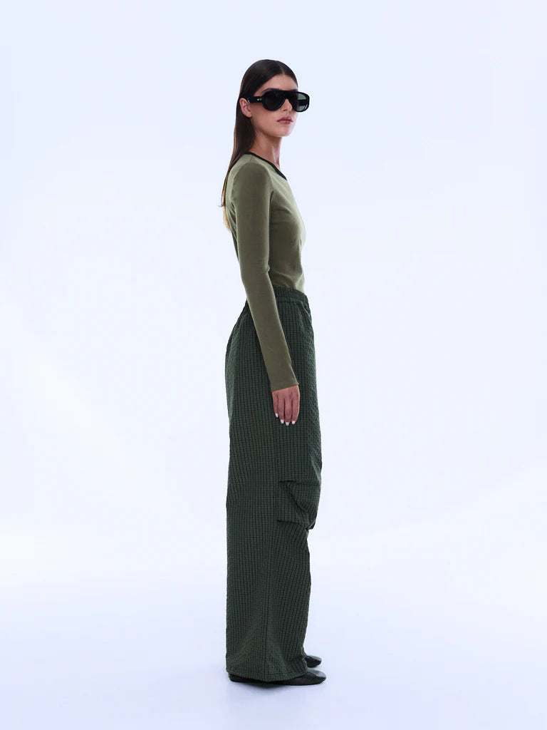 Elysian Collective Ena Pelly Fallon Relaxed Pant Olive Check
