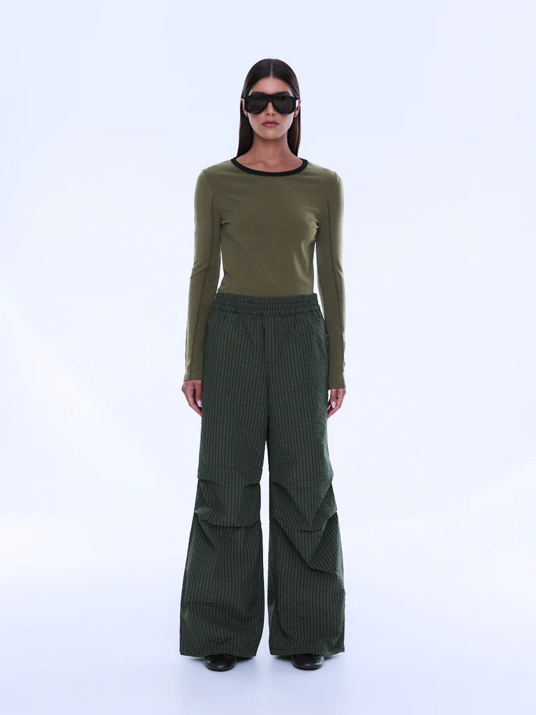 Elysian Collective Ena Pelly Fallon Relaxed Pant Olive Check