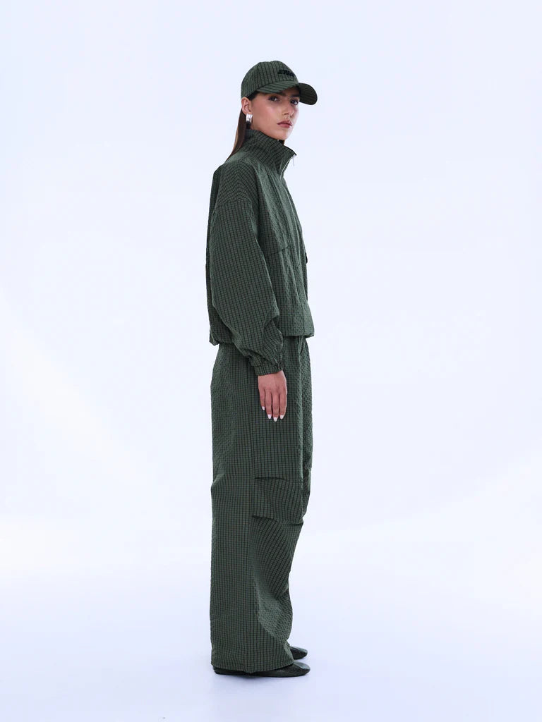 Elysian Collective Ena Pelly Fallon Zip Through Jacket Olive Check