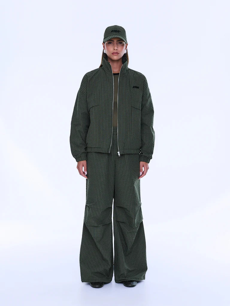 Elysian Collective Ena Pelly Fallon Zip Through Jacket Olive Check