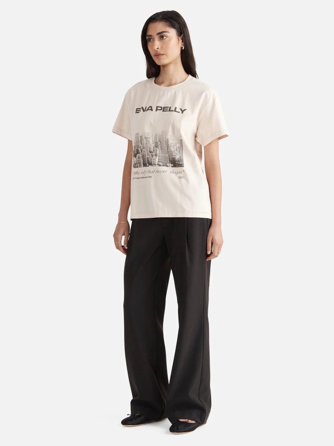 Elysian Collective Ena Pelly Letters from New York Oversized Tee Parchmnent