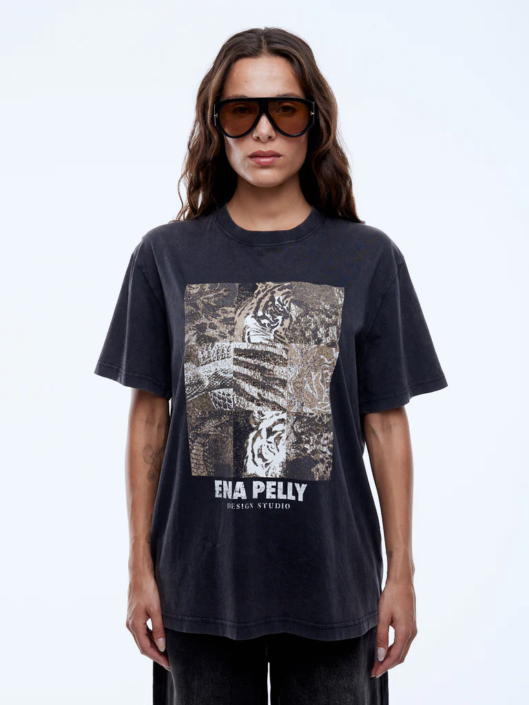 Elysian Collective Ena Pelly Mixed Animal Tee Vintage Black