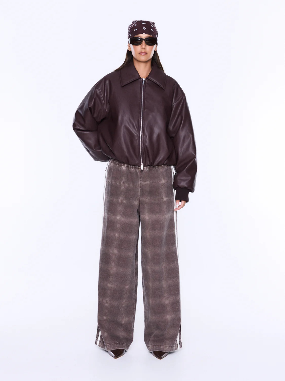 Elysian Collective Ena Pelly Monroe Faux Leather Bomber Jacket Burgundy