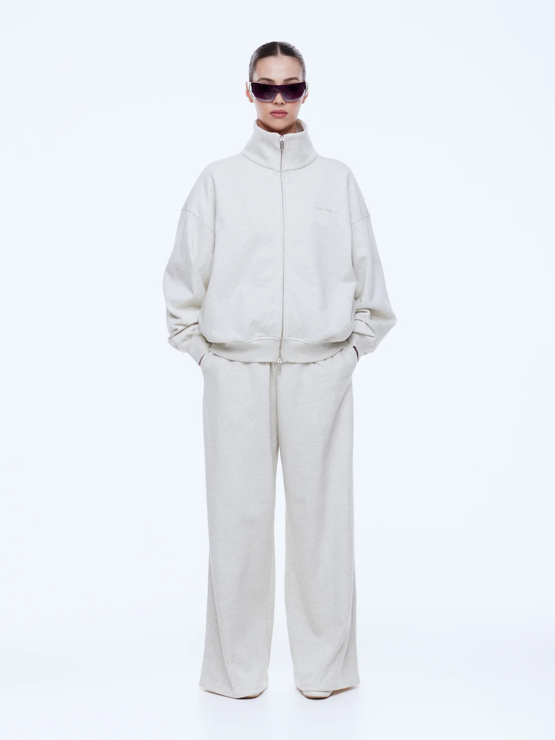 Elysian Collective Ena Pelly Paris Terry Zip Thru Oat Marle