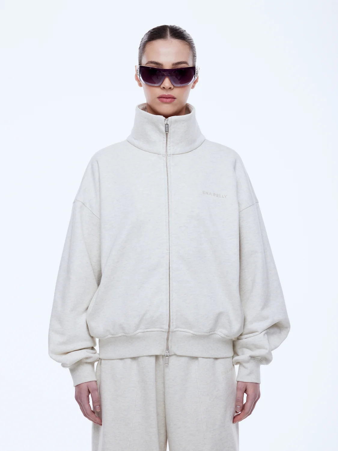 Elysian Collective Ena Pelly Paris Terry Zip Thru Oat Marle