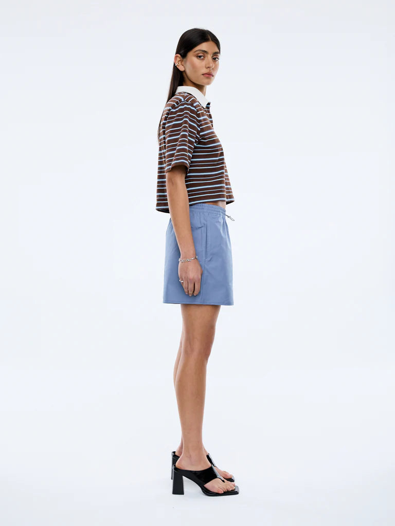 Elysian Collective Ena Pelly Violet Short Sleeve Polo Blue Choc Stripe