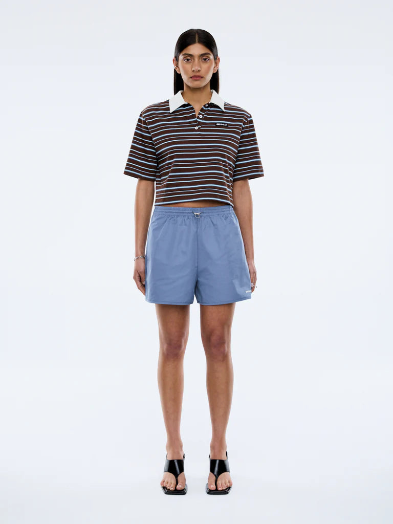 Elysian Collective Ena Pelly Violet Short Sleeve Polo Blue Choc Stripe