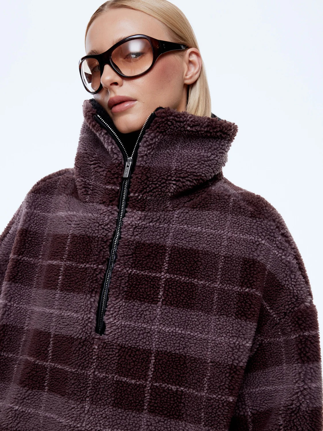 Elysian Collective Ena Pelly Winnie Quarter Zip Burgundy Plaid