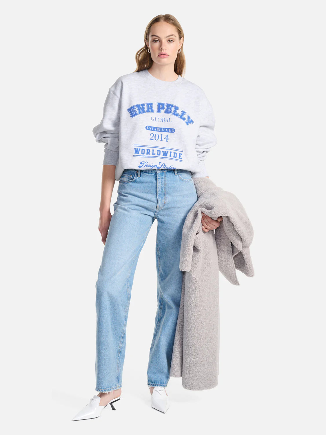 Elysian Collective Ena Pelly Worldwide Oversized Sweater White Marle