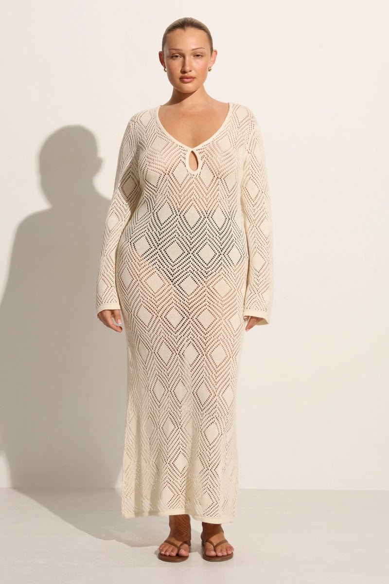 Elysian Collective Faithfull The Brand Serena Pointelle Knit Dress Off White