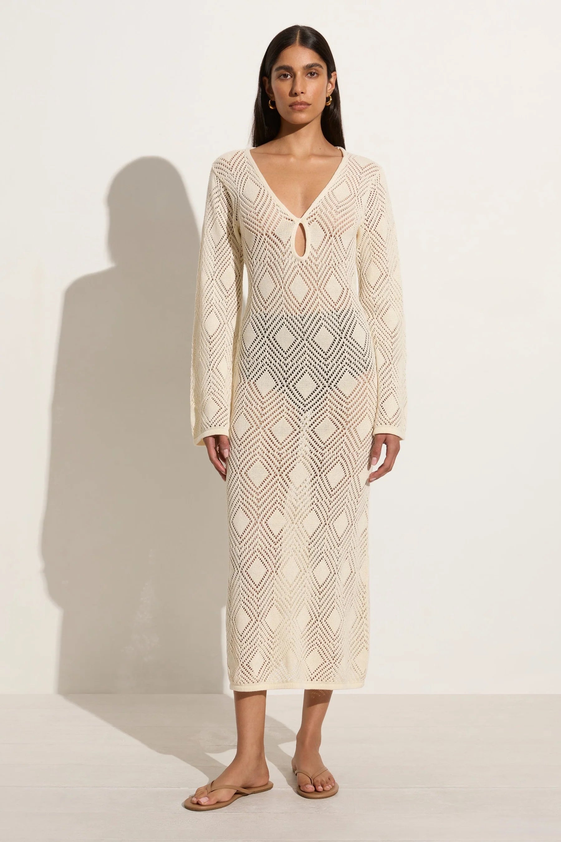 Elysian Collective Faithfull The Brand Serena Pointelle Knit Dress Off White