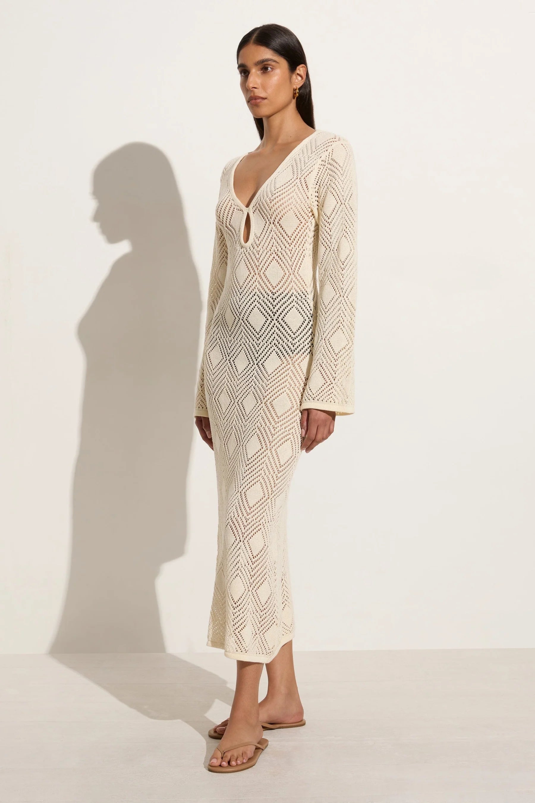 Elysian Collective Faithfull The Brand Serena Pointelle Knit Dress Off White