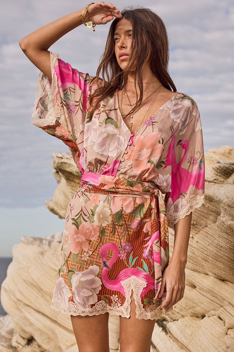 Elysian Collective Spell Floridian Lace Mini Dress Coral