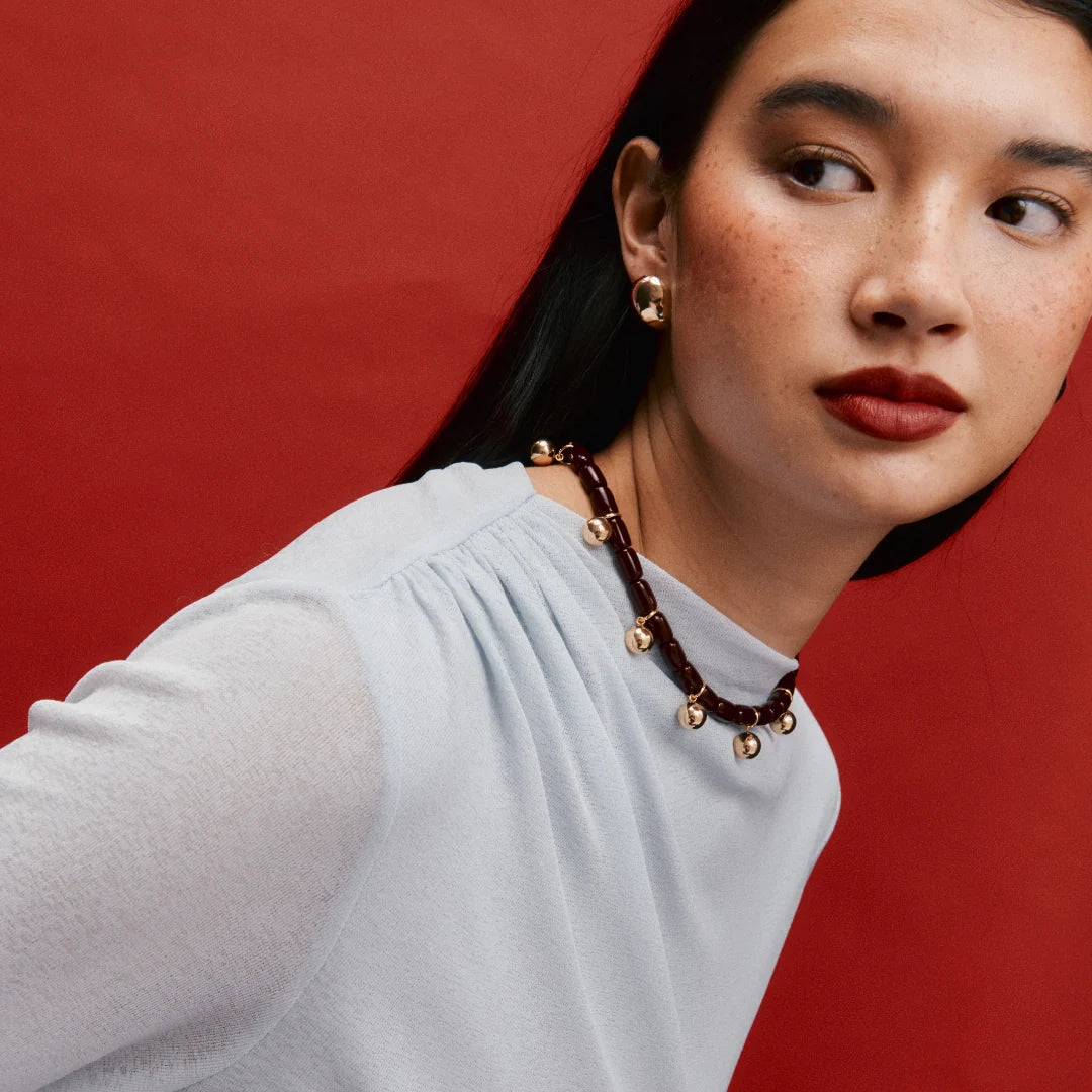 Elysian Collective Gimme Resin Necklace Burgundy Gold
