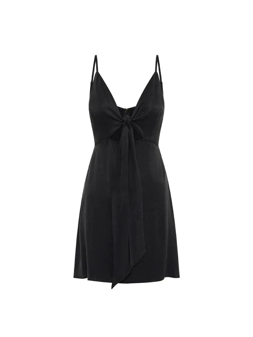 Elysian Collective Kivari Bianca Tie Front Mini Dress Black