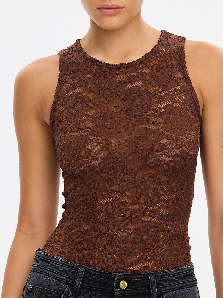Elysian Collective Kivari Bonnie Lace Tank Chocolate